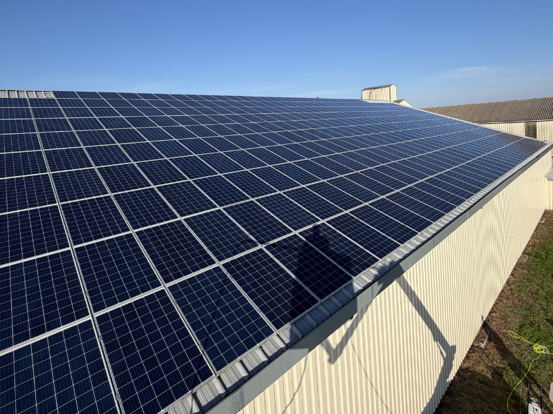 Panneaux solaires nettoyés après intervention professionnelle sur bâtiment agricole