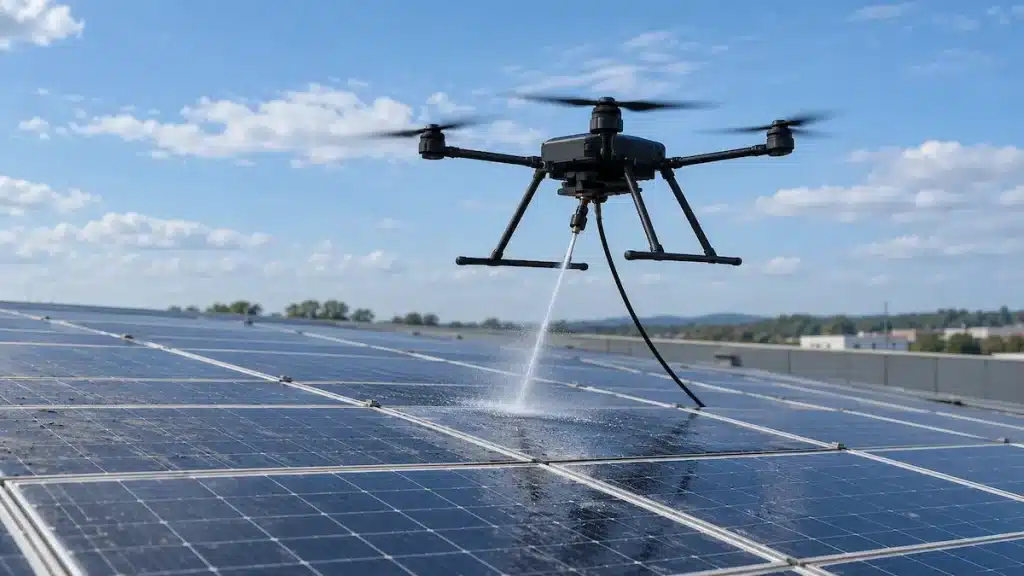drone de nettoyage panneaux solaires et toitures